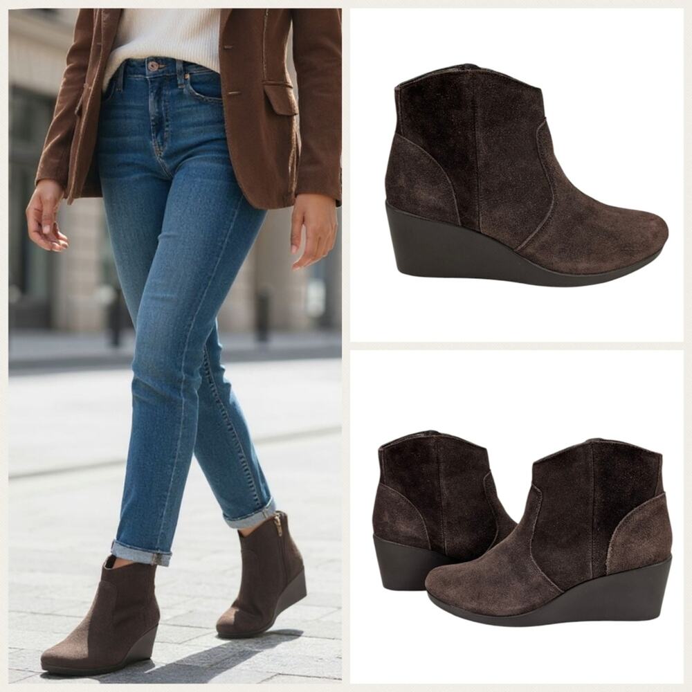 CROCS Women's Dark Brown Suede Wedge Ankle Booties